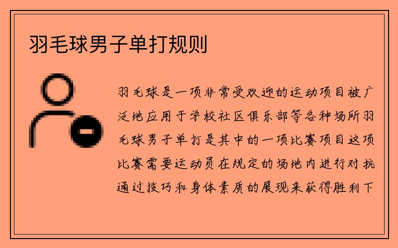 羽毛球男子单打规则